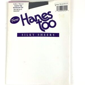 Vintage Hanes too Silky Sheers control top pantyhose EF Black